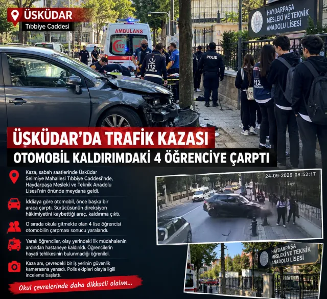 Aracın 4 Öğrenciye Çarpması Korku Yarattı. Fakat Öğrencilerin Durumu İyi