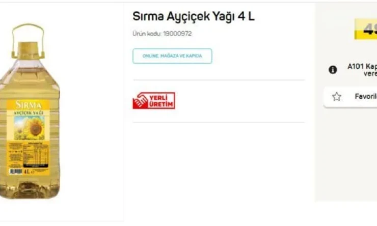 A101'DE 4 LT 49.95 TL. YAĞ UCUZA SATILIYOR