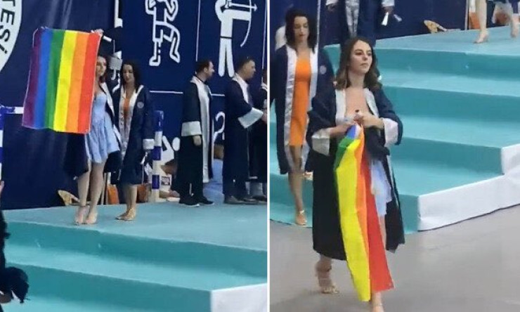 Uşak Üniversitesi, mezuniyet töreninde LGBTİ+ bayrağı açan bir öğrenci hakkında işlem başlattı